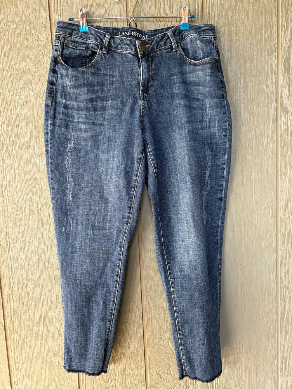 Lane Bryant Distressed Boyfriend Mid-Dark Blue Cropped Ankle Jeans